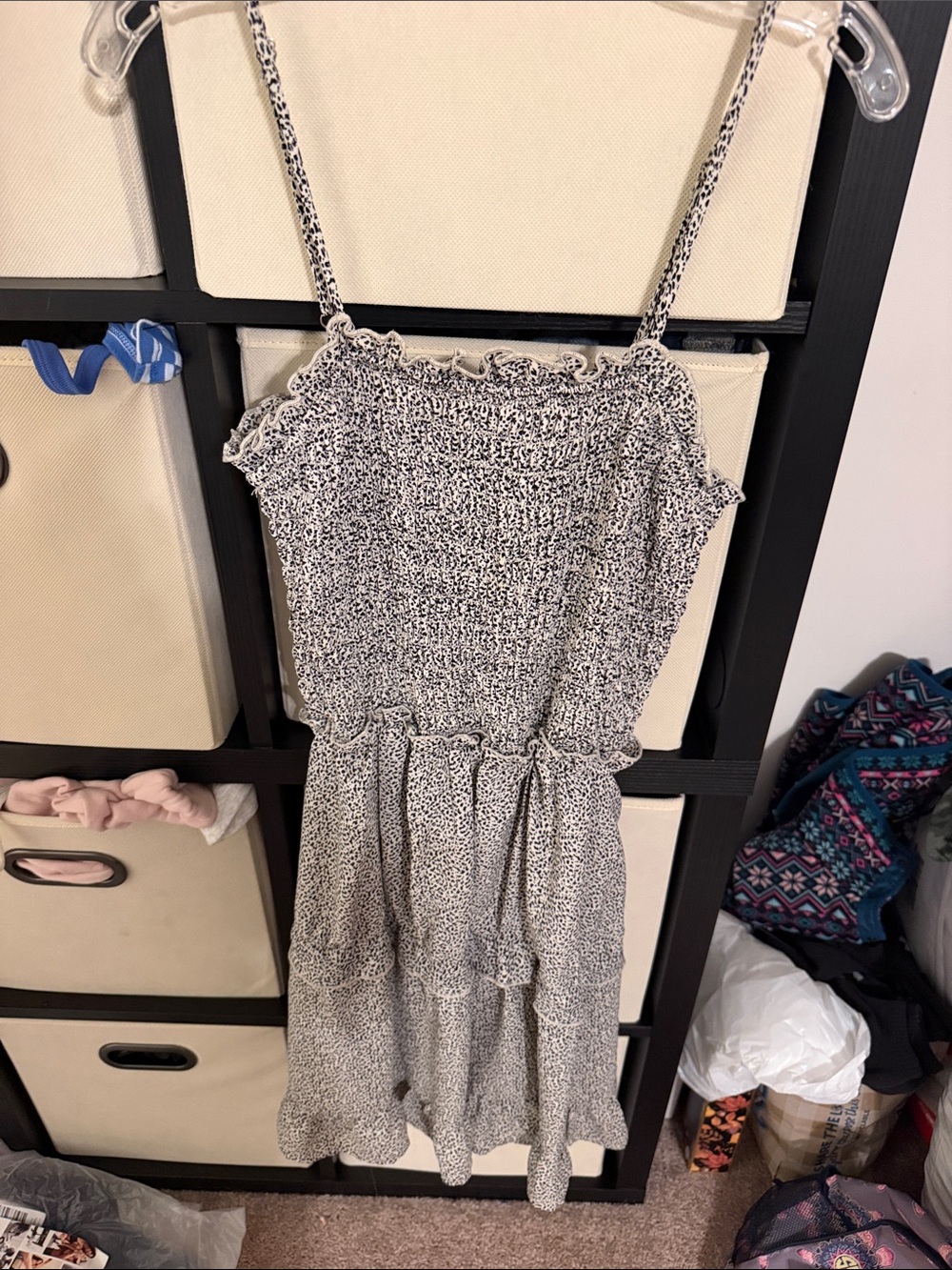 Jessica Simpson Smocked Spaghetti Strap Sundress in Black & White